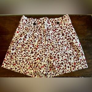 Ann Taylor High-Waist Printed Shorts in Ivory with Red & Brown Spots